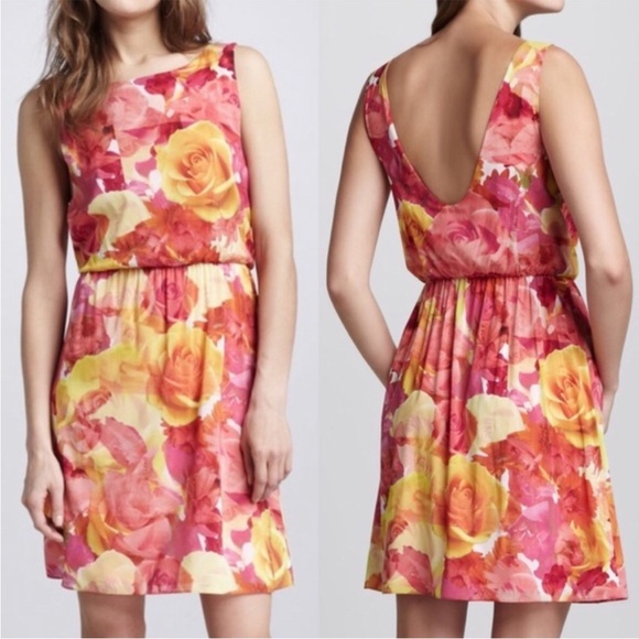 Alice + Olivia Pink Floral Silk Low Back Dress - Picture 2 of 12
